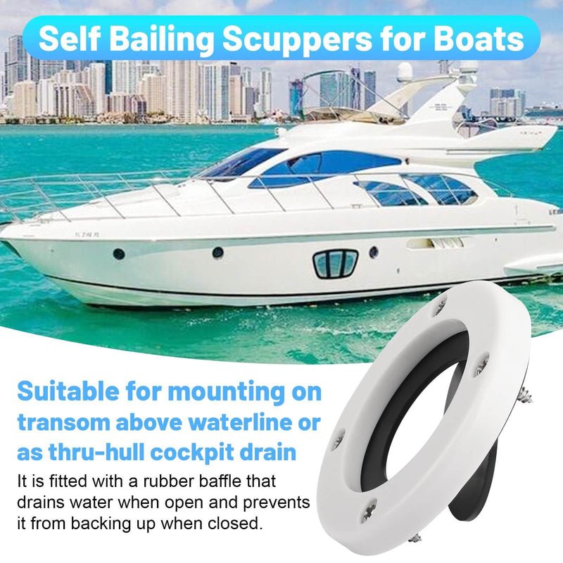 Boat Scupper Flapper Self Bailing Valve Flush Mount Scupper Adapter 2 Pk