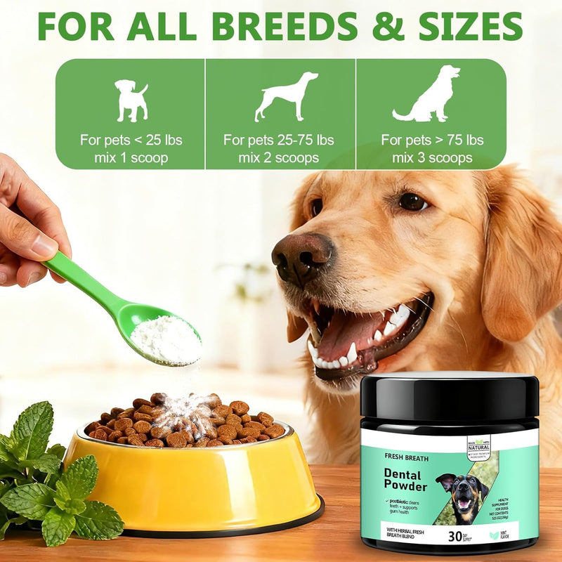 Dog Dental Powder for Plaque Removal - Gentle Dog Breath Freshener & Teeth Cleaning Powder Dental Care for All Dogs Green