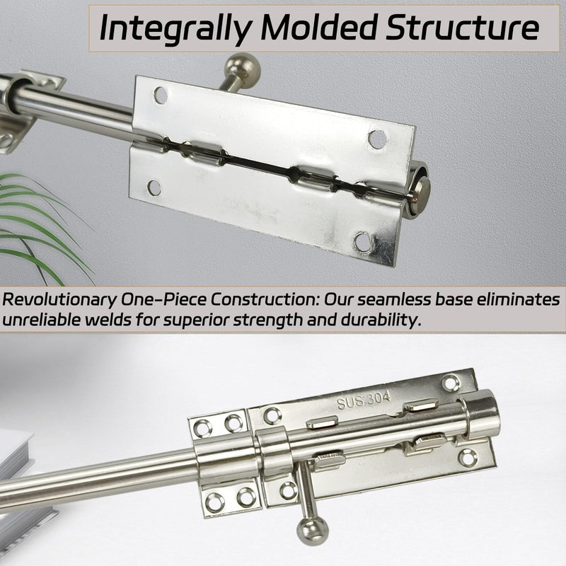2PCS 304 Steel Silver 12" Slide Bolt Latches, Heavy-Duty 304 Stainless Steel Gate Door Slide Latches
