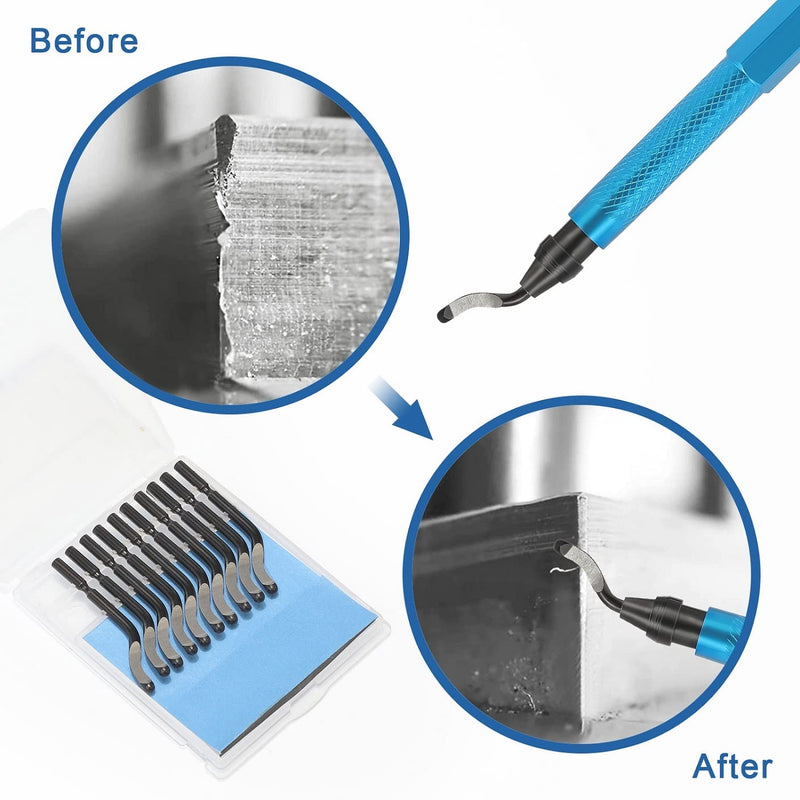 Deburring Tools Kit,Swivel Head Deburring Tool,Removing Burr for Metal Aluminum, Copper, Brass,PVC,Resin and Plastic Pipes,Tubes,with Extra 10 HSS Blades DeburringTool_10blades