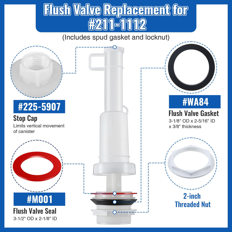 Dreyoo Flush Valve Compatible with 211-11-1/2", Compatible with Mansfield Toilet Tank Models, for All Trip Levers, Replacement Toilets Flush Valve Parts, Tower Type, Plastic 211-1112
