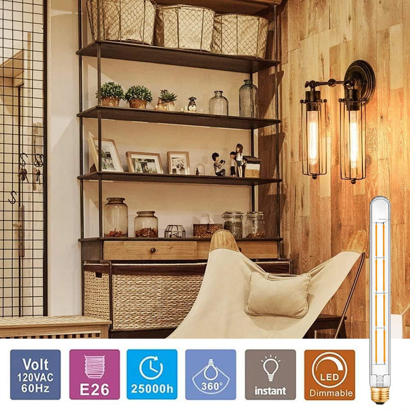 XININSUN T300 Led Bulb, 11.8 Inch Long Tubular Led Light Bulbs, 100Watt Equivalent, 1000lm, Dimmable, Clear Glass, E26 10W T10 LED Edison Tube Lamp Bulb,4 Pack. (10W=100W 2700K) 10w=100w-2700k