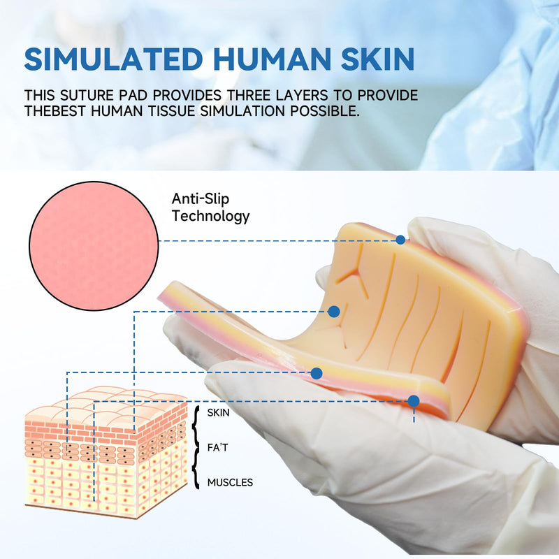 Large Premium 3-Layer Suture Practice Pad w/Wounds on Anti-Slip Base (7.2" x 5.2") | The Original - Will Not Easily Separate, Tear, Rip | for Practicing Suturing Doctors,Students
