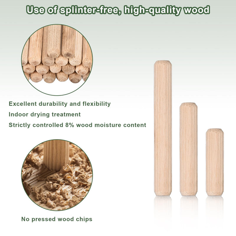 uxcell 60 Pcs Wooden Dowel Pins 8x30mm(0.31x1.18) Fluted Beveled Ends Wood Dowel Pegs Dried Hardwood for Woodworking Furniture Shelf