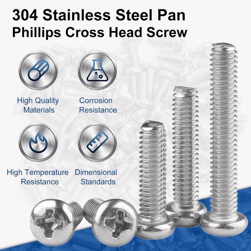 MroMax 30Pcs M2.5 x 5mm Pan Head Phillips Machine Screws, 304 Stainless Steel 18-8, Fully Thread, Metric Silver Gray Cross Head Screws Bolts for Computers, Camera and Other Small Electronic Devices 30