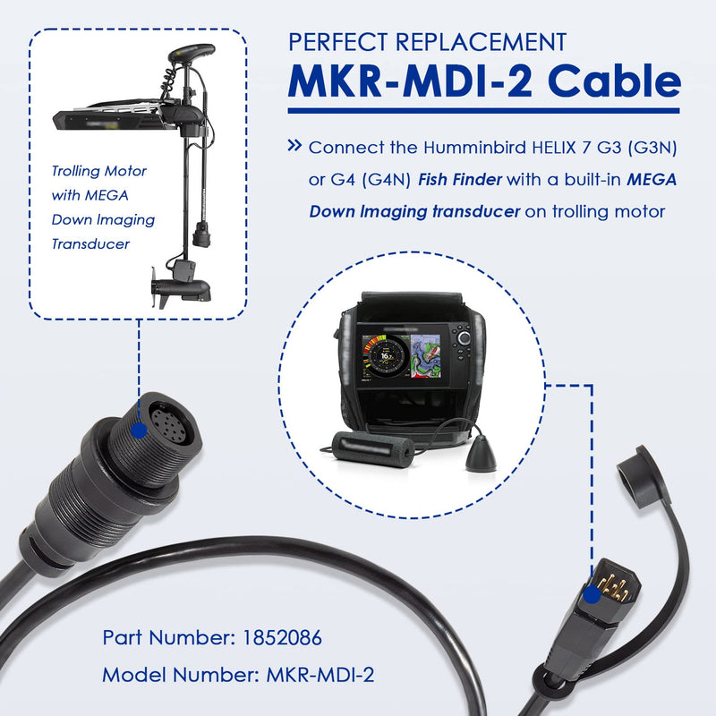 1852086 Replace for MKR-MDI-2 Adapter Cable, Fit for Humminbird Helix 7 G3 G3N G4 & G4N Fish Finder MEGA Down Imaging Adapter Cable, 30-Inch