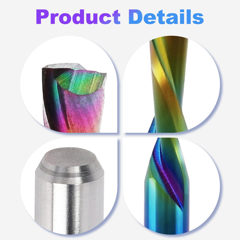 10 Pcs CNC Downcut Router Bits 1/8" Shank, 1/16" Cutting Dia. 2-Flute Flat Nose Carbide End Mill with DLC Coating, 1/2" CL, 1-1/2" OVL.Solid Carbide CNC Bit for Wood PVC MDF Hardwood Engraving 1/16"