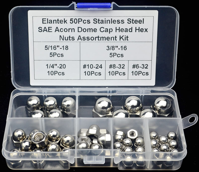 #6-32#8-32#10-24 1/4-20 5/16-18 3/8-16 SAE 304-Stainless Steel Acorn Dome Cap Head Hex Nuts Assortment Kit