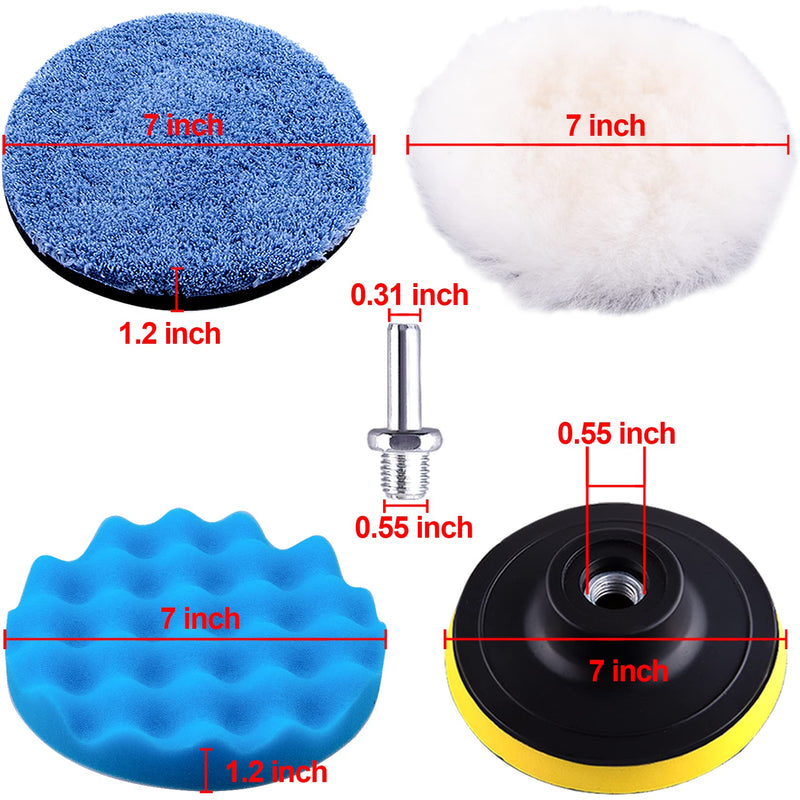 SIQUK 13 Pieces Buffing Pads 7 Inch Car Polishing Pad Kit Foam Wax Polisher Pads Car Buffer Attachment for Drill