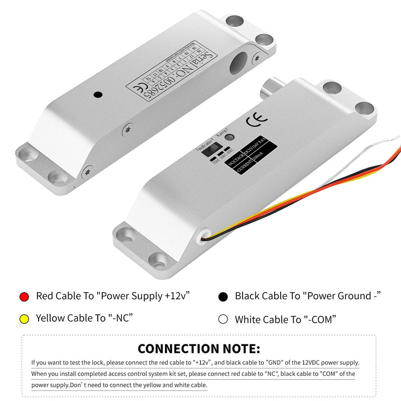 Electric Drop Bolt Lock DC 12V / 24V Fail Safe NC Mode Electronic Door Lock for Access Control Security Lock Door with Time Delay Surface Mounted Lock (Drop Bolt Lock)