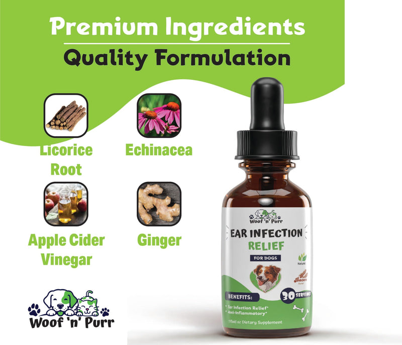 Woof 'n' Purr Dog Ear Infection Treatment - Dog Ear Infection - Ear Infection Treatment for Dogs - Dog Ear Infection Treatment Antibiotic - Dogs Ear Infection Treatment - 1 fl oz - Bacon Flavor - PawsPlanet Australia