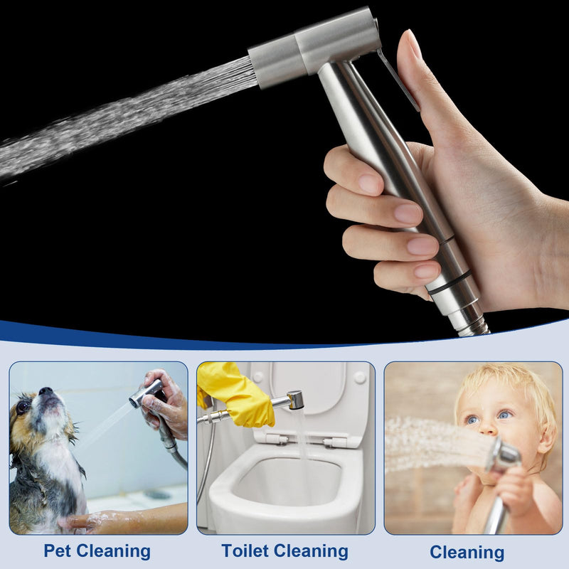 uxcell Handheld Bidet Sprayer for Toilet, Metal Bathroom Sprayer Kit Adjustable Water Pressure Control for Kitchen Bathroom Toilet Flushing Washing, Silver