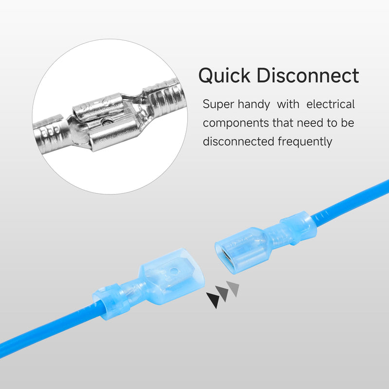 200PCS Nylon Female Spade Connector Kit - Blue 16-14 AWG - Quick Disconnect Electrical Wire Connectors - Tinned Copper Insulated Terminals for Automotive Electronics Crimp