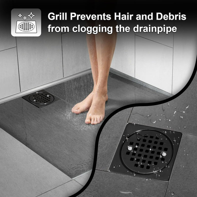 Shower Drain Kit 2 Inch Integrated Shower Flange Kit | Compatible with Schluter Systems Kerdi Drain, ABS Shower Drain Base Flange, 304 Stainless Steel, 4'' Drain Grate