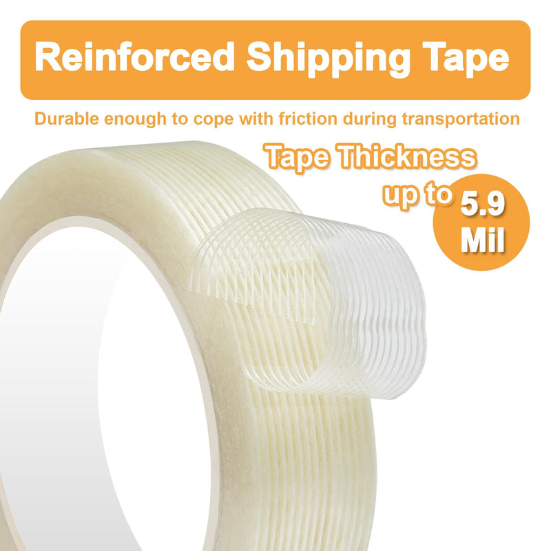Filament Strapping Tape 2 Roll 1 Inch x 27 Yards 5.5 Mil Heavy Duty Reinforced Packing Tape Transparent Reinforced Adhesive Fiberglass Tape for Packing Sealing Binding 2PACK: 1 in X 27 yds