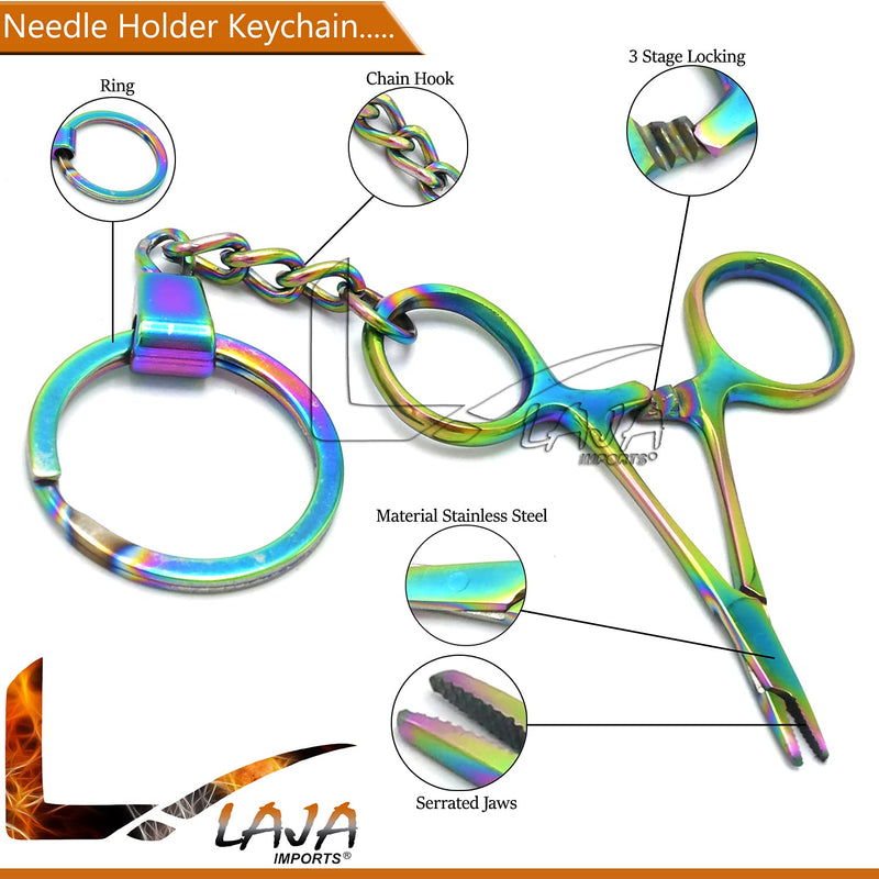 Multi Titanium Rainbow Needle Holder Driver Miniature Stainless Steel Instruments Keychain for Educational Use