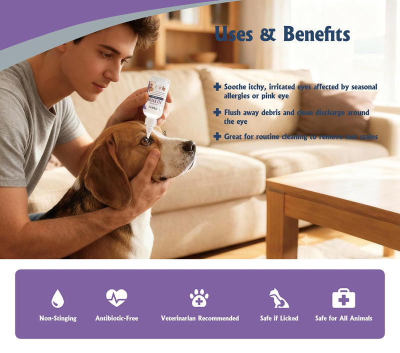 Dog and Cat Eye Wash | Gentle Eye Drops for Dogs and Cats to Flush and Soothe, Tear Stain Cleaner, Hydrating Formula for Pets 45ml