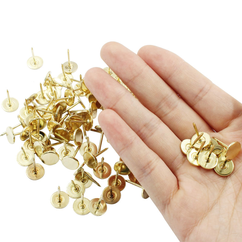 100 PCS 11mm x 17mm Gold Flat Head Thumb Tacks, Upholstery Tacks Pushpin for Furniture Decor