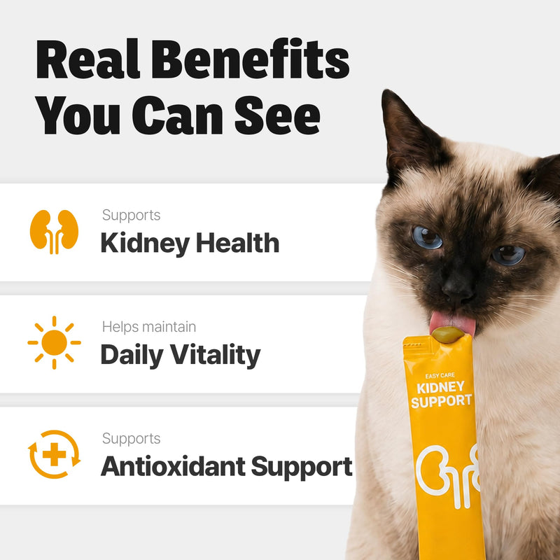 Cat Kidney Support – Lickable Low Phosphorus Formula with Cranberry, Omega-3 & Vitamin B for Kidney & Hydration Support – Senior Cat Vitality Support, Cod Flavor, 30 Tubes