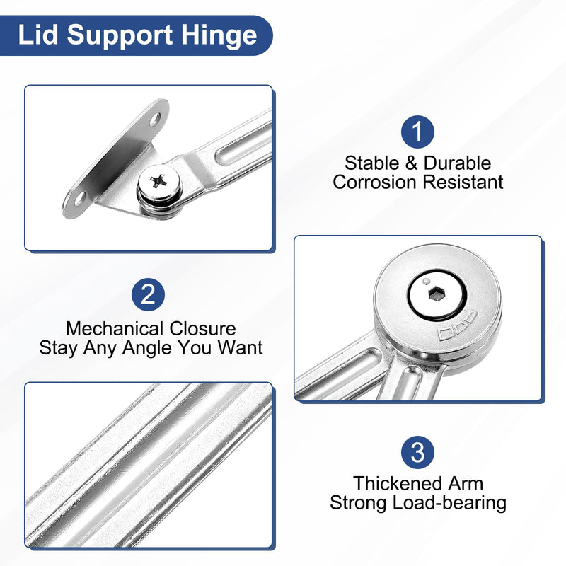 uxcell 4Pcs Lid Support Hinge, 200N Adjustable Hinge Damper Gas Struts Soft Close Folding Lid Stay Hinges Automatic Slow Lowering Pneumatic Lid Buffer for Cabinet Closet Wardrobe 4