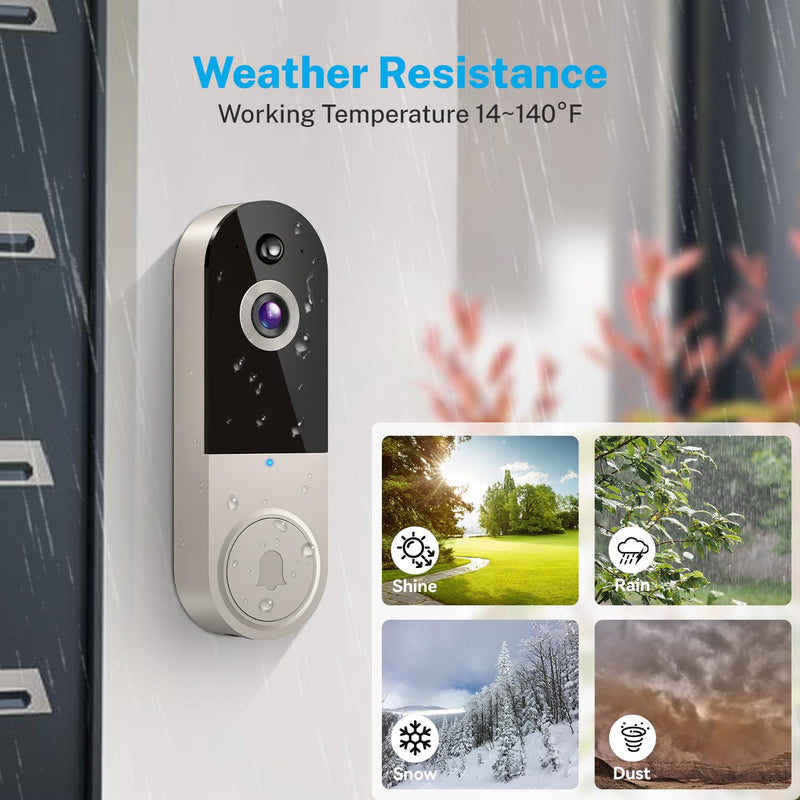1080p Wireless Video Doorbell Camera with Chime, AI Human Detection, 2-Way Talk, Live View, Night Vision, Cloud Storage, 2.4G WiFi Only, Battery Powered, Indoor Outdoor Surveillance (Linen) Linen