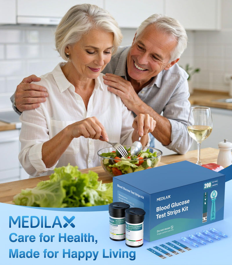 Medilax Blood Glucose Test Strips, Only for Medilax Blood Glucose Monitor | 200 Counts Blood Sugar Test Strips + 200 Counts Lancets, Testing Kit for Diabetes, High Accuracy & Fast Results