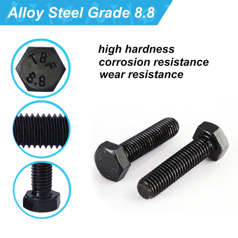 M8 x 50mm 10Pcs Hex Bolts, Hexagon Head Screw, 8.8 Grade Alloy Steel, Black Oxide Finish, Metric Full Machine Thread M8 x 50 mm(10PCS)