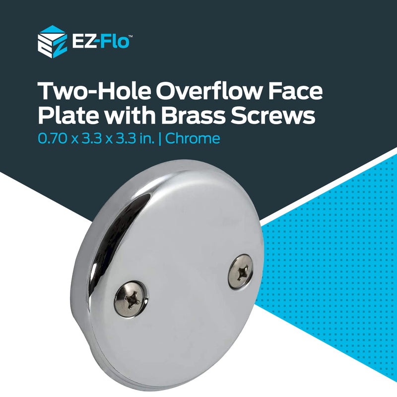 EZ-FLO Two-Hole Bathtub Overflow Face Plate with Brass Screws, Chrome, 35245 Two-Hole Round with Brass Screws