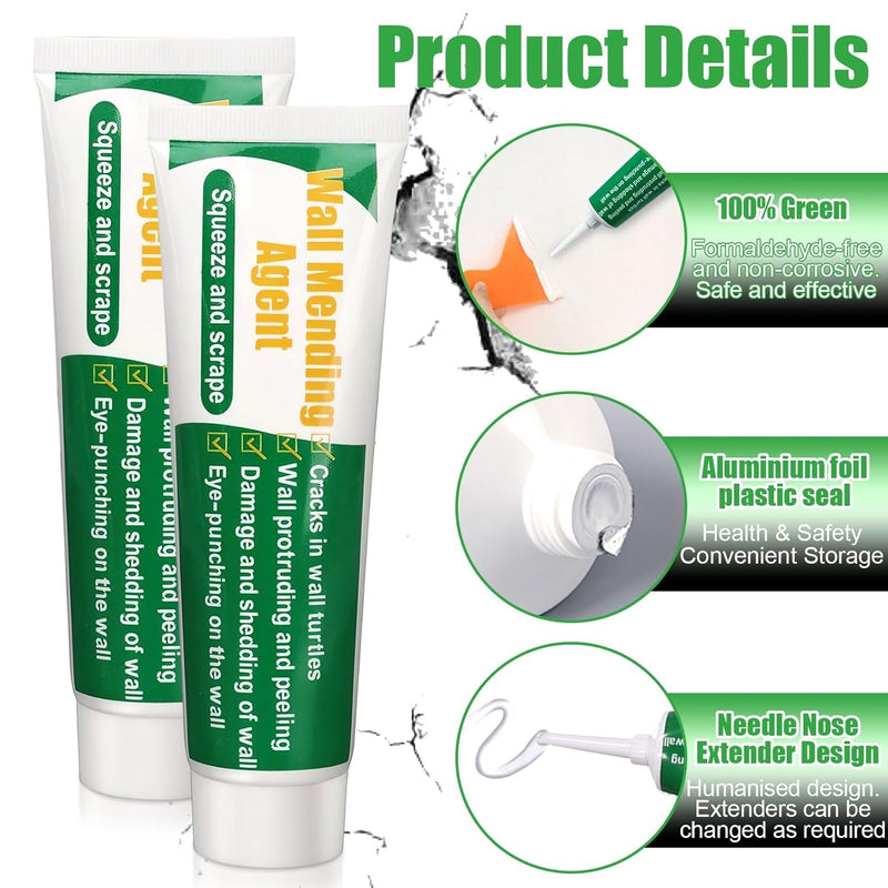Drywall Repair Kit with Scraper, 2 Pack Spackle Wall Repair, Wall Mending Agent Easy to Fill The Holes for Home Wall, Plaster Dent Repair, Tools for Men Women, Wall Surface Hole Fill Quick