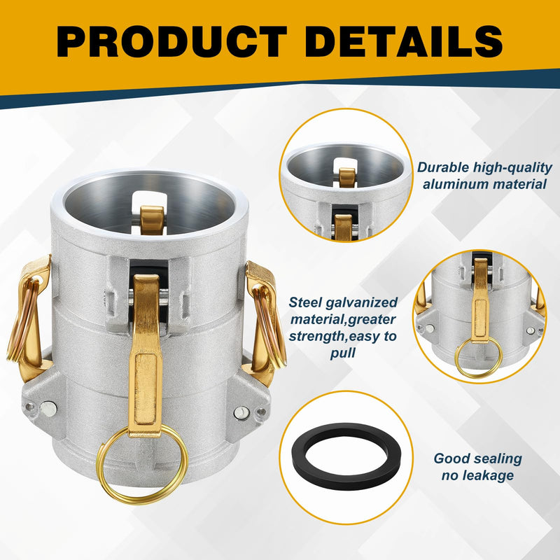 Aluminum Type DD Cam and Groove Hose Fitting Female Camlock Aluminum Cam Lock Fitting for Hydraulic Oil Refrigeration Oil Water, 225 PSI (2"x2") 2"x2"