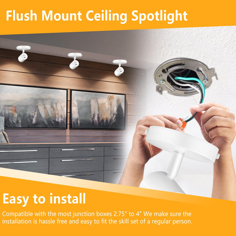 VANoopee 5-Color Dimmable Ceiling Spotlight Flush Mount Adjustable Directional LED Spot Lights Indoor Bright Accent Fixture for Art Picture Living Room Bedroom - CRI90 24° Flicker Free 10W 800lm White 1 Pack
