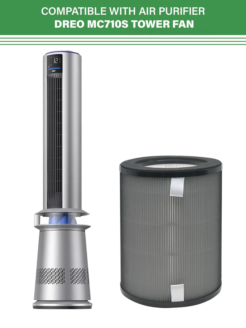 2 Pack DR-HPA019 Replacement Filter Compatible with Dreo Air Purifier Tower Fan MC710S, DR-HTF010S, 2-in-1 High-Efficiency Filtration Replacement Filter