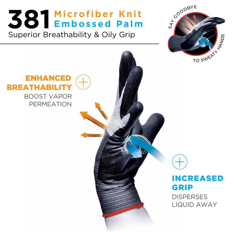 SHOWA MFT PRO 381 Foam Nitrile Palm Coated General Purpose Work Glove with Microfiber Liner Bulk Pack (12 Pair) Large