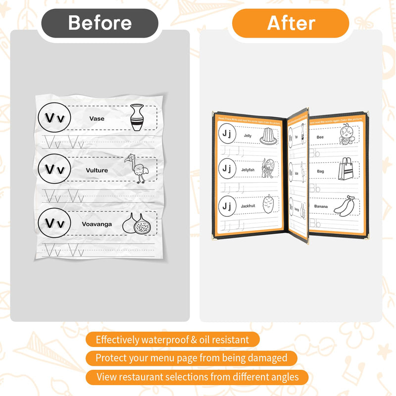 2PCS 8.5 x 11 Inch Menu Covers, 3 Page 6 View Transparent Restaurant Menu Covers, Fits A4 Size Paper, Menu Holder (3 Page)