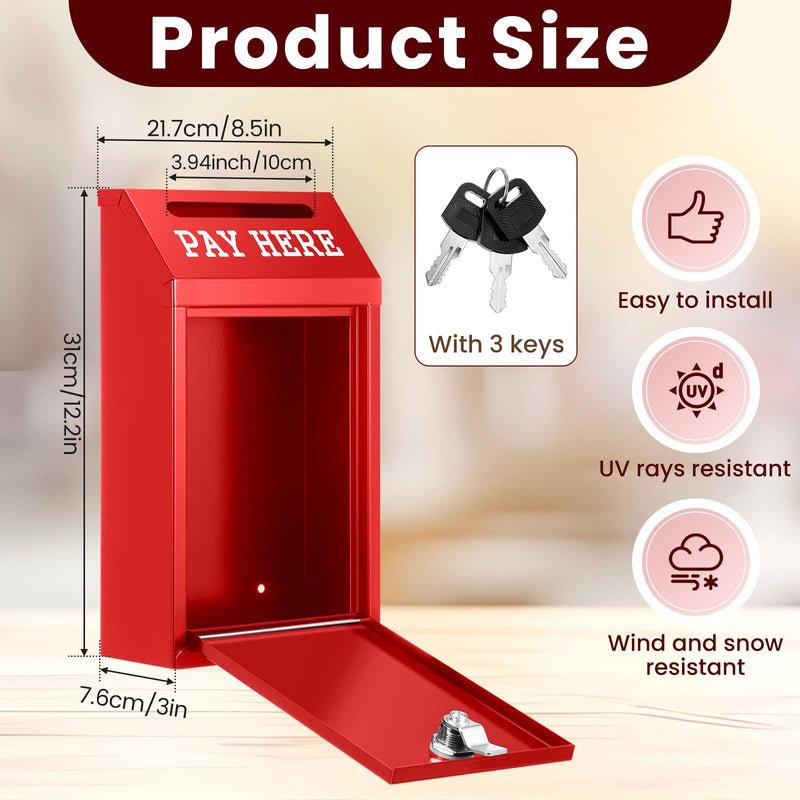 Safe Cash Box Money Collection Box Metal Donation Box with Lock Wall Mount Pre Drilled Mailbox Delivery Ballot Box for Home Office Outdoor Self Serve Stand(Red,10.2 x 5.7 x 2.8 Inch) Red 10.2 x 5.7 x 2.8 Inch