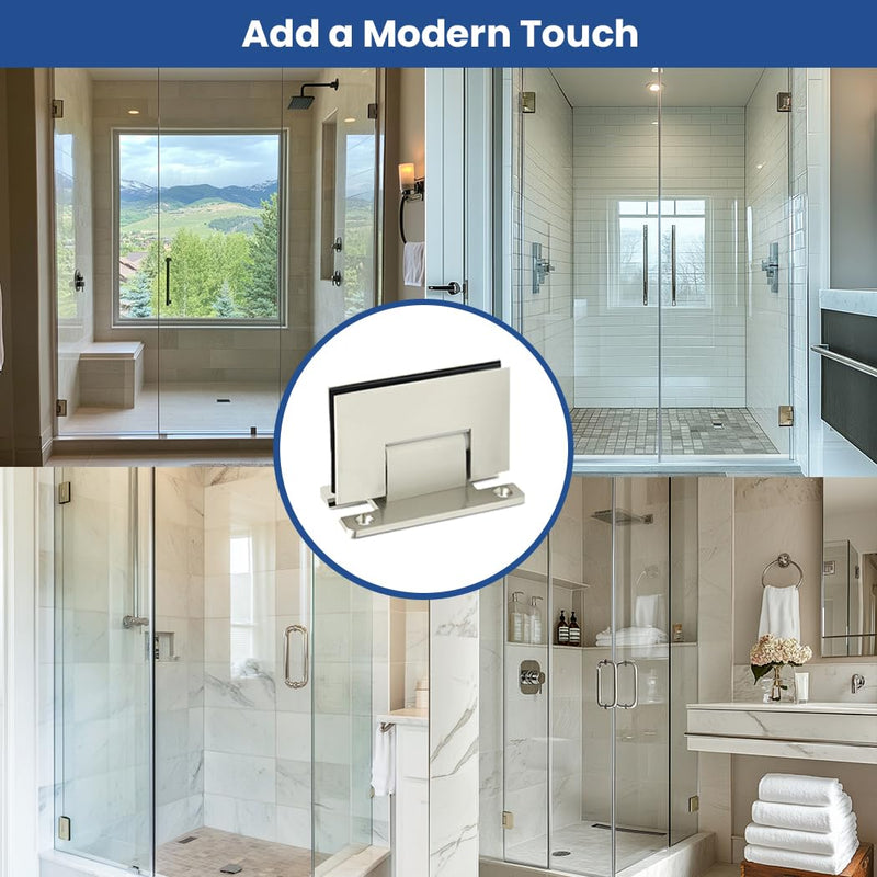 Glass Shower Door Hinges – Frameless Heavy Duty 90 Degree Wall to Glass Replacement Hinge with Mounting Hardware – Bathroom Accessories (Squared, Brushed Nickel)