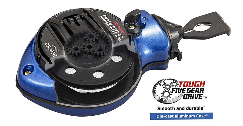 TAJIMA Chalk Line - Chalk-Rite II Chalk Box with Ultra Thin 0.5mm Snap Line & Five Gear Quick Retrieval - CR202B-P