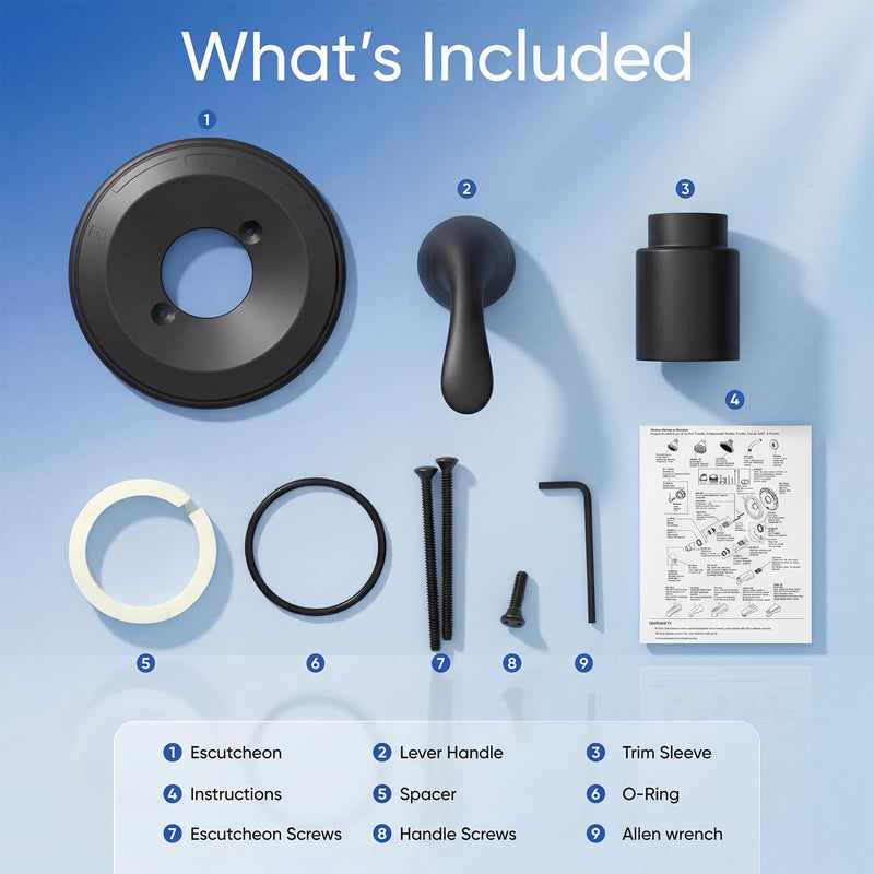 Shower Trim Kit Replacement for Delta 13/14 Series Valves (R10000-UNBX/UNBXHF/UNWS/UNWSHF), Matte Black Handle & Cover Plate, All-Metal, Easy Install (Valve & Cartridge Not Included) Trim Kit Only