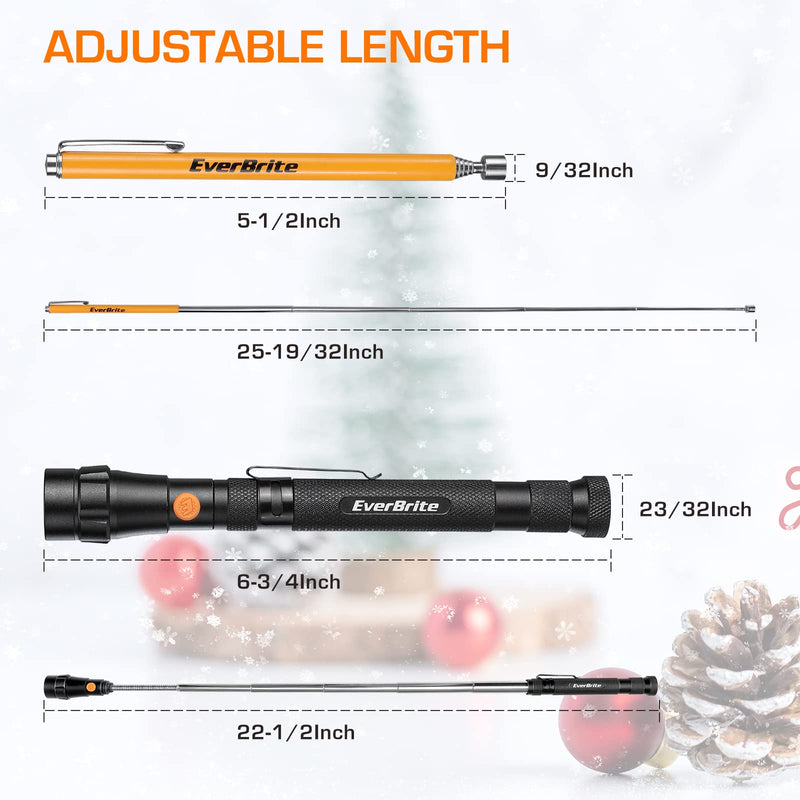 EverBrite 2-Piece Magnetic Pick Up Tool Set, Telescoping 360 Swivel Extensible Magnet Tool with LED Light, Gift for Dad, Mom, Husband, Father's Day, Birthday, Mechanic & Garage Tool