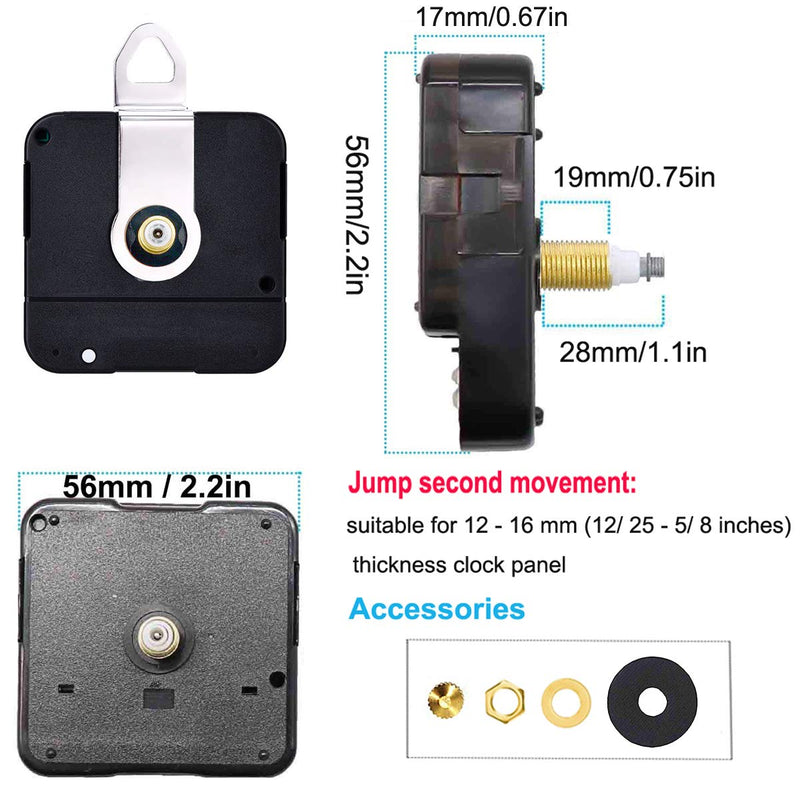 HILLHOME High Torque I Shaft Hands Quartz DIY Wall Clock Movement Mechanism with 9.1 Inch Long Spade Hand Battery Operated Repair Parts Replacement, 5/8 in Max Dial Thick, 1-1/10 in Total Length Shaft Length 1-1/ 10 Inch/ 28mm