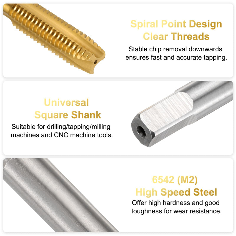 uxcell 4pcs 1/2-13 UNC B2 Spiral Point Thread Tap, Screw Tap Threading Tapping Tool, Titanium Coated 6542 High Speed Steel Machine Taps Tapping Bit