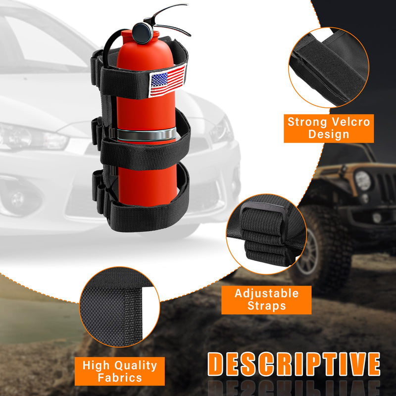 Ziciner Fire Extinguisher Holder 2.5-3LB Adjustable Roll Bar, American Flag Pattern Extinguishers Strap Bartact, Universal Car Accessories for Cars, SUVs, Trucks, and More (Black) Black