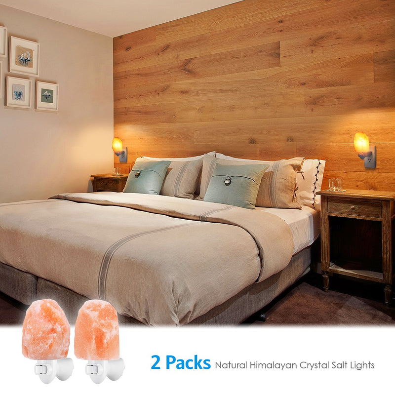 (Upgraded) AMIR Salt Lamp, Natural Himalayan Crystal Salt Light with 4 Bulbs, 11.2oz Mini Hand Carved Night Light, with UL-Certified Wall Plug, Decoration Salt Rock Lamp (2 Pack)