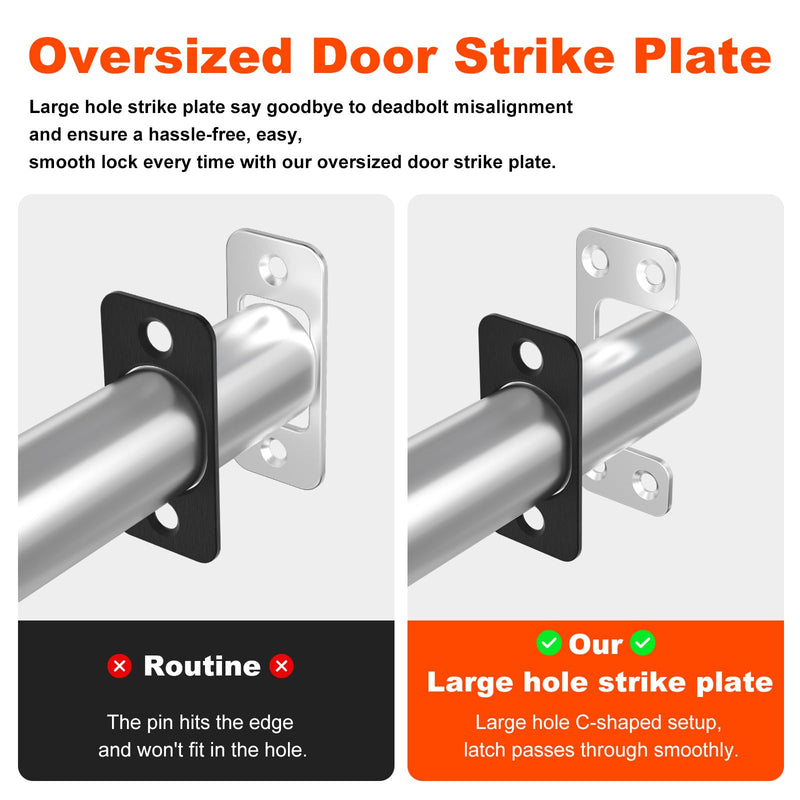 Oversized Deadbolt Strike Plate 1.125" x 2.75" - Adjustable Strike Plate for Exterior Doors Fix Dead Bolt Misalignment/Sticking Large Hole Strike Plate with 12 Screws and 3 Wood Dowel Strips (3 Pack)