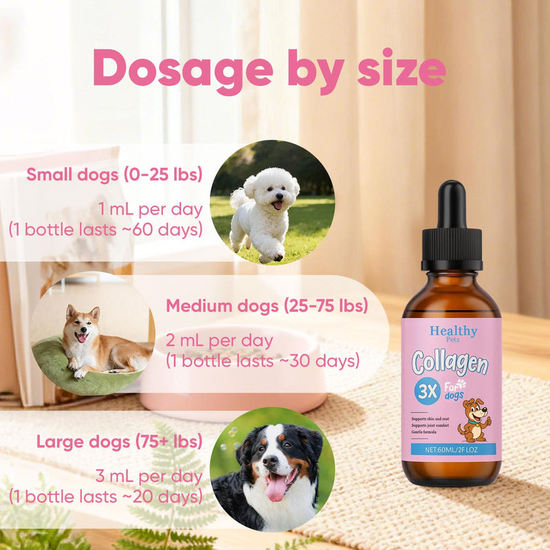 Healthy Petz Premium Liquid Collagen, HealthyPetz Liquid Collagen for Dogs, Supports Joint Relief & Healthy Skin Coat, Gut Health, Premium Collagens Supplement, 2 fl.oz