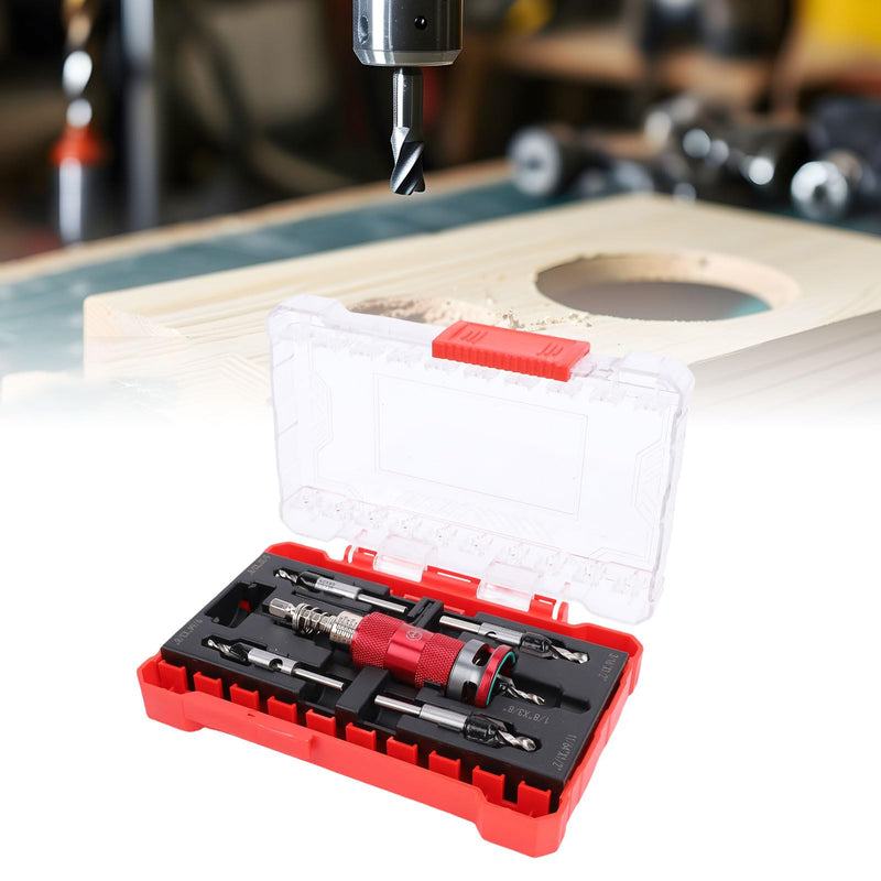 LICAEVEY Countersink Drill Bit Set, Semi Automatic Adjustable Depth Stop Drill Bit with 5 HSS M2 Bits & Hex Shank for Woodworking