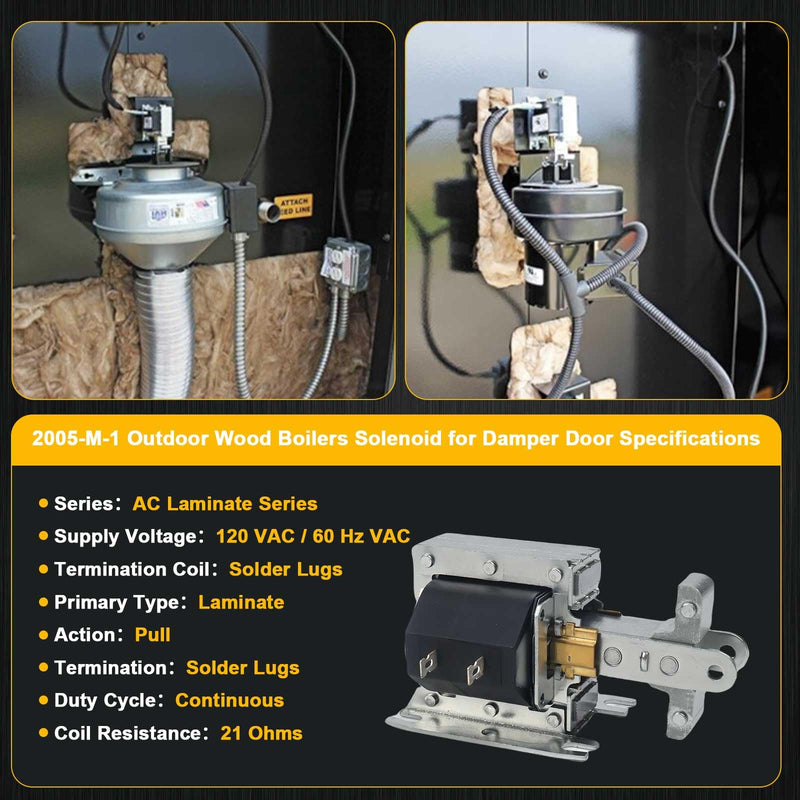2005-M-1 Laminated Solenoid 4X240 Fit for All WM Models Pull, Foot Mounted, Solder Lug, 120VAC/60Hz Cont, 20.50 Ohms,17.9W
