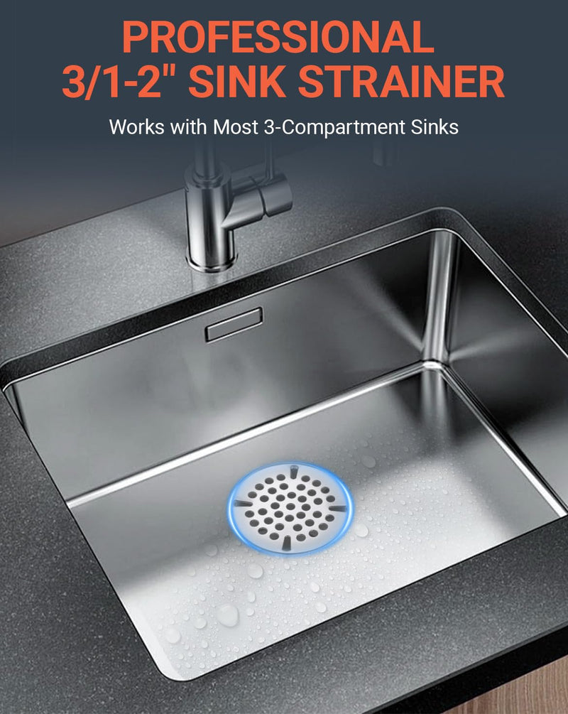 3-1/2 Inch Commercial Sink Strainer - 304 Stainless Steel 41-Hole Clog-Free Drain Cover, Precision Fit for 3.5" Drains & 3 Compartment Sinks, Heavy-Duty for High-Volume Kitchens (3-Pack) 3 Pack