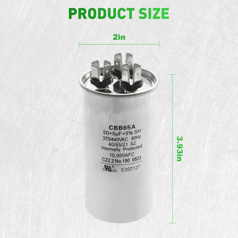 3313107.018 50+5uf+5%, 370/440VAC, 60Hz, 10,000AFC CBB65A Dual Run Circular Start 3100248.487 Capacitor for United States Standard AC Motors, Replace 27L601 and 3100248.487