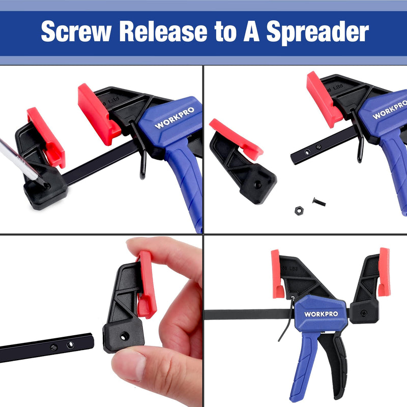 WORKPRO 6" Mini Bar Clamps for Woodworking, One-Handed Clamp/Spreader, Light-Duty Screw-Change F Clamp with 50lbs Load Limit, 2PC 2